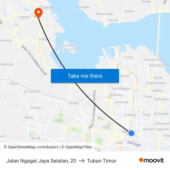 Jalan Ngagel Jaya Selatan, 20 to Tuban Timur map