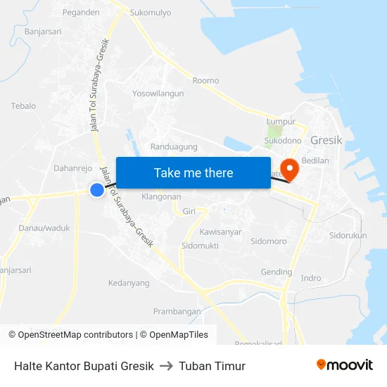 Halte Kantor Bupati Gresik to Tuban Timur map