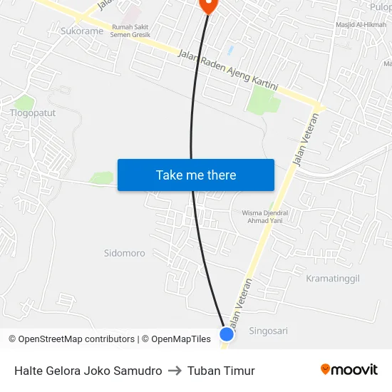 Halte Gelora Joko Samudro to Tuban Timur map