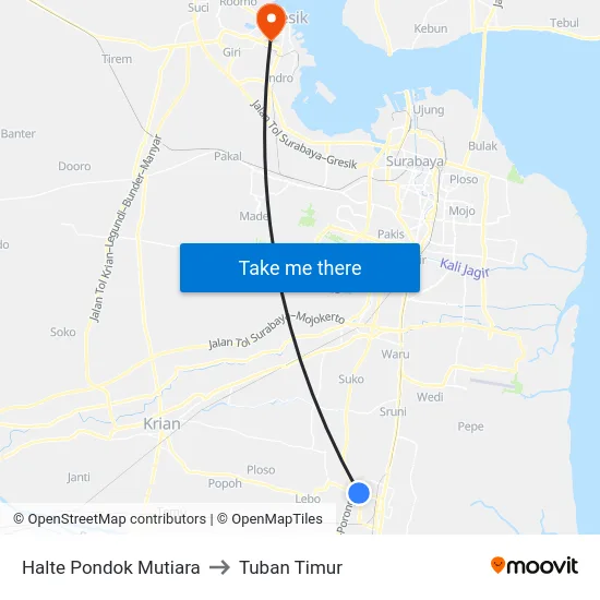 Halte Pondok Mutiara to Tuban Timur map