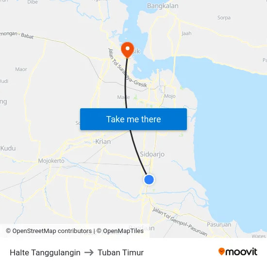 Halte Tanggulangin to Tuban Timur map