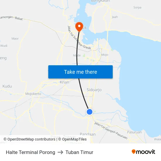 Halte Terminal Porong to Tuban Timur map