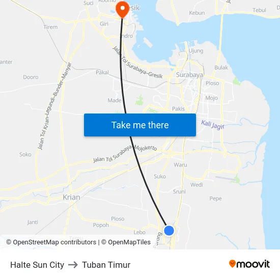 Halte Sun City to Tuban Timur map
