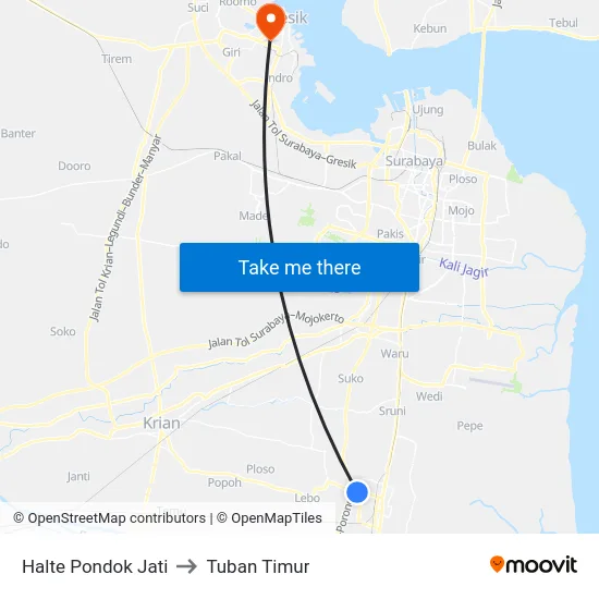 Halte Pondok Jati to Tuban Timur map