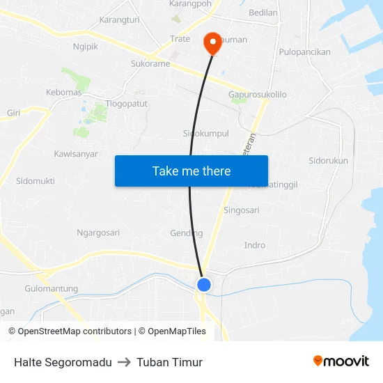 Halte Segoromadu to Tuban Timur map