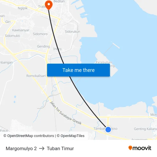 Margomulyo 2 to Tuban Timur map