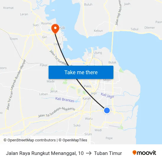 Jalan Raya Rungkut Menanggal, 10 to Tuban Timur map