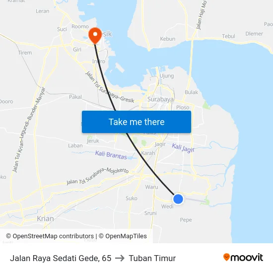 Jalan Raya Sedati Gede, 65 to Tuban Timur map