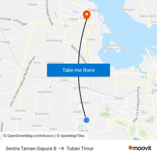 Sentra Taman Gapura B to Tuban Timur map