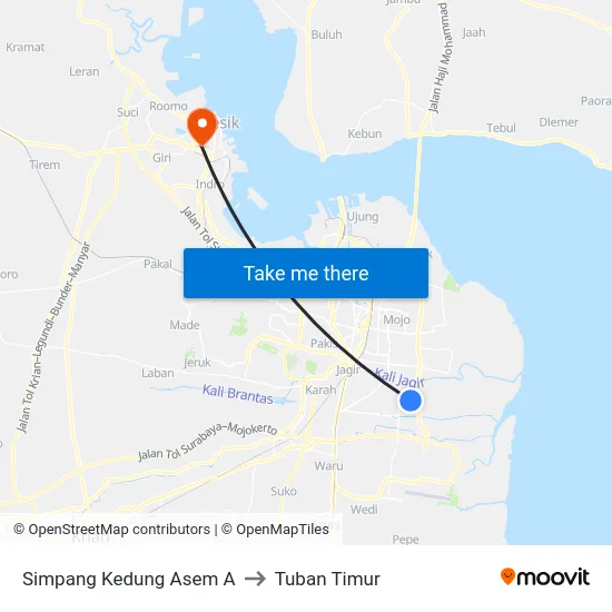 Simpang Kedung Asem A to Tuban Timur map