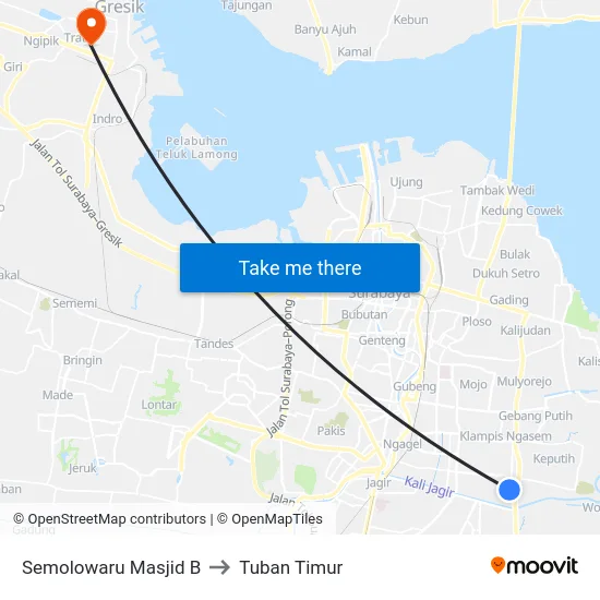 Semolowaru Masjid B to Tuban Timur map