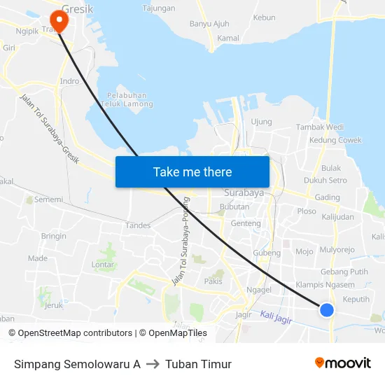 Simpang Semolowaru A to Tuban Timur map