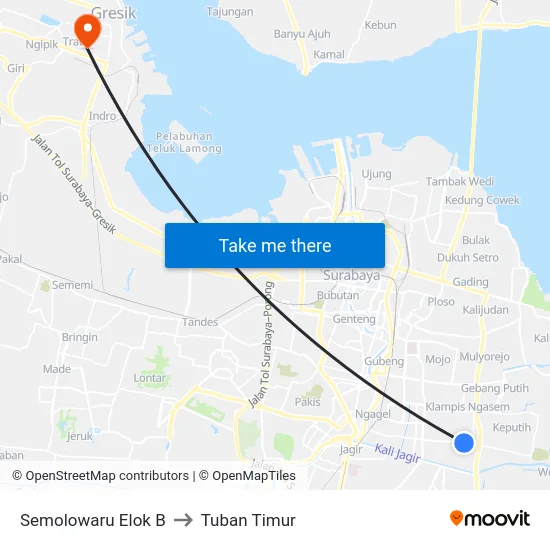 Semolowaru Elok B to Tuban Timur map