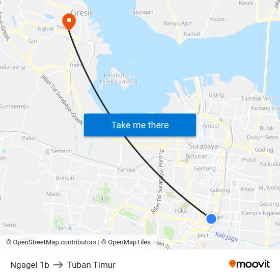 Ngagel 1b to Tuban Timur map