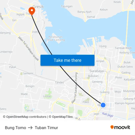 Bung Tomo to Tuban Timur map