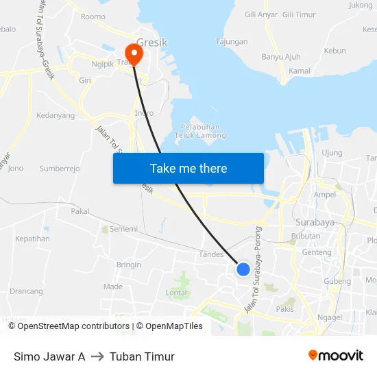 Simo Jawar A to Tuban Timur map