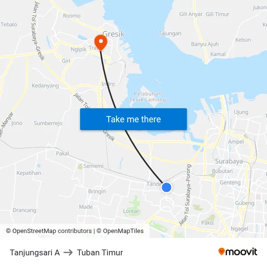 Tanjungsari A to Tuban Timur map