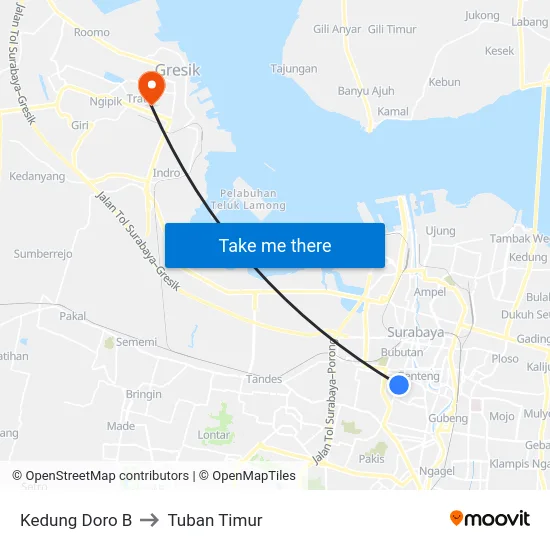 Kedung Doro B to Tuban Timur map