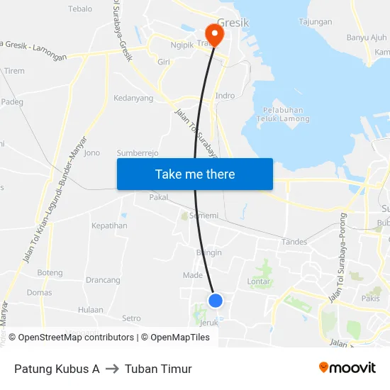 Patung Kubus A to Tuban Timur map