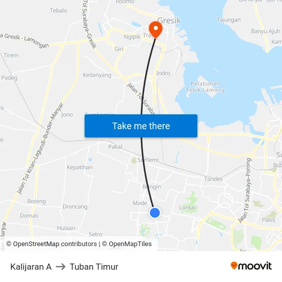 Kalijaran A to Tuban Timur map