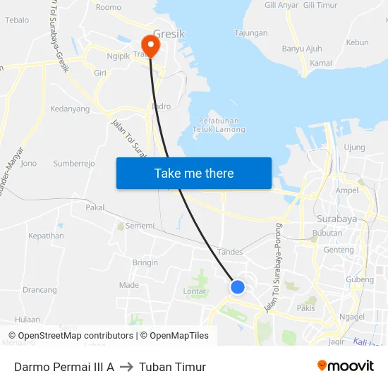 Darmo Permai III A to Tuban Timur map