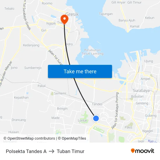 Polsekta Tandes A to Tuban Timur map