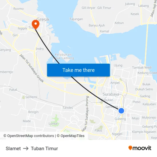 Slamet to Tuban Timur map