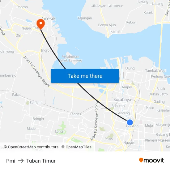 Pmi to Tuban Timur map