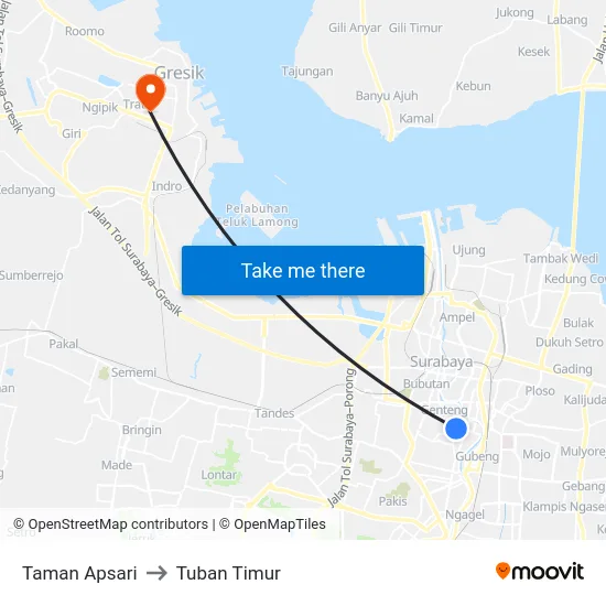 Taman Apsari to Tuban Timur map