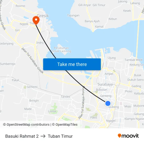 Basuki Rahmat 2 to Tuban Timur map