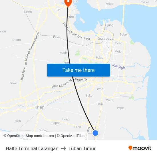 Halte Terminal Larangan to Tuban Timur map