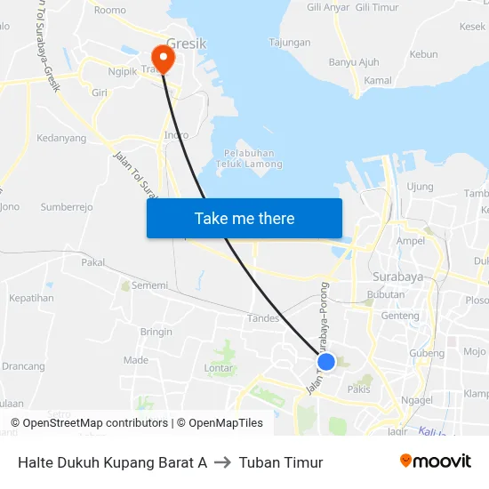 Halte Dukuh Kupang Barat A to Tuban Timur map