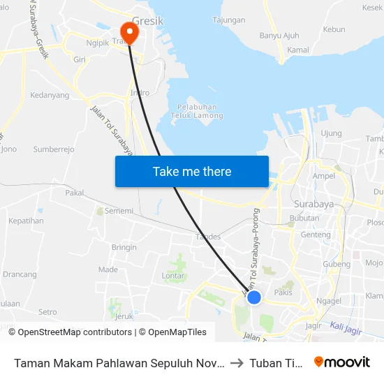 Taman Makam Pahlawan Sepuluh November to Tuban Timur map