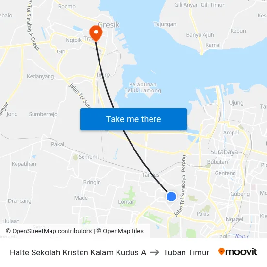 Halte Sekolah Kristen Kalam Kudus A to Tuban Timur map