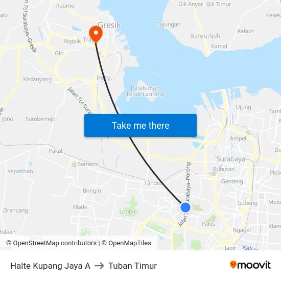 Halte Kupang Jaya A to Tuban Timur map