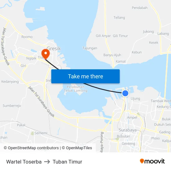 Wartel Toserba to Tuban Timur map