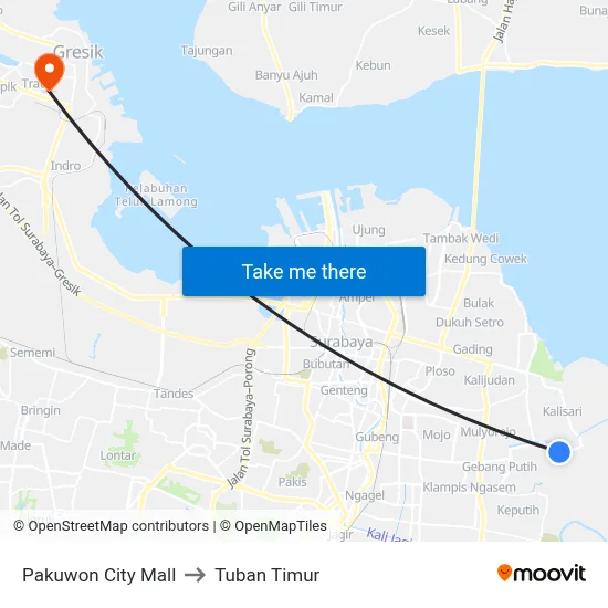 Pakuwon City Mall to Tuban Timur map
