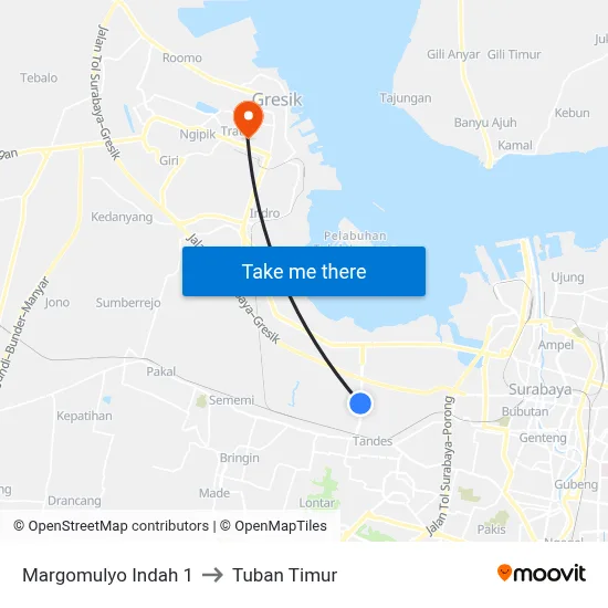Margomulyo Indah 1 to Tuban Timur map