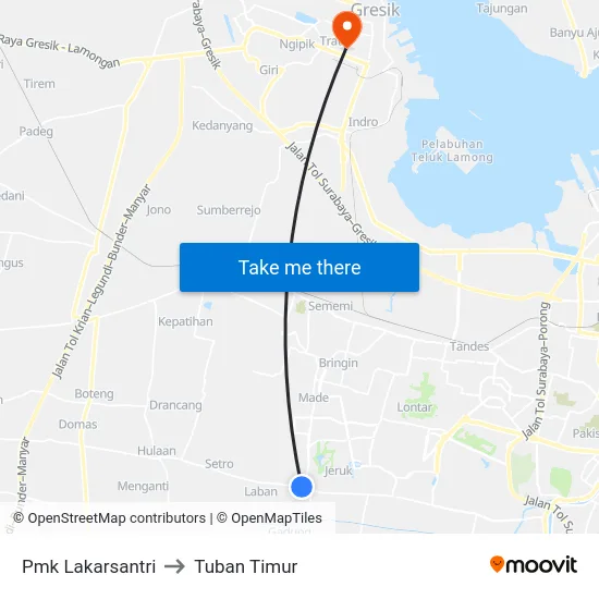 Pmk Lakarsantri to Tuban Timur map