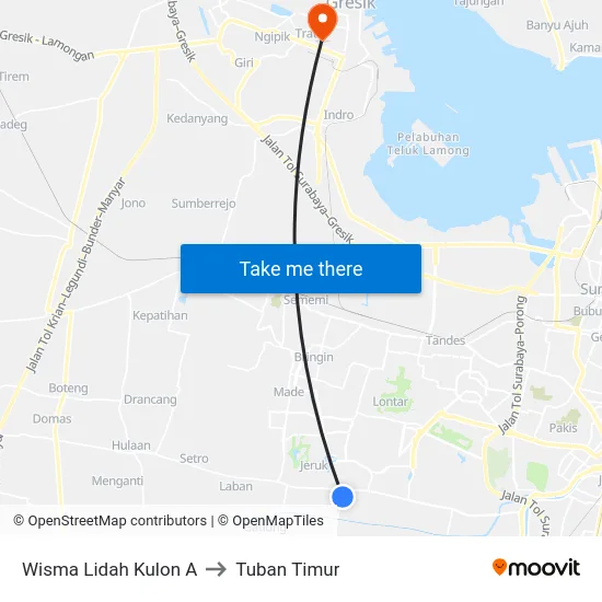 Wisma Lidah Kulon A to Tuban Timur map