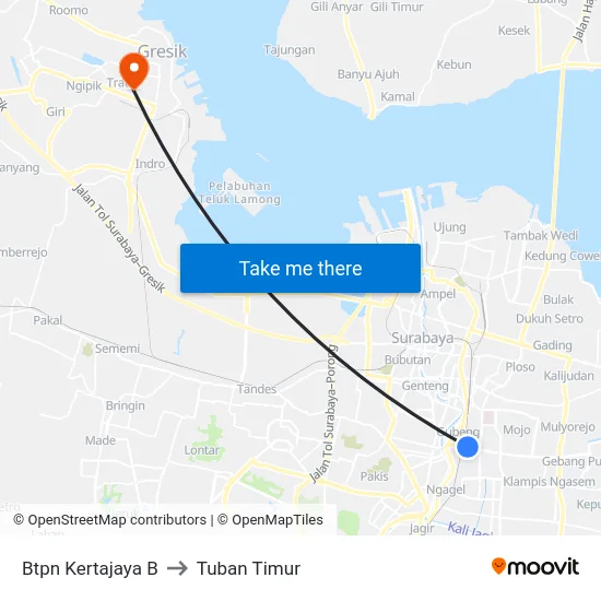 Btpn Kertajaya B to Tuban Timur map