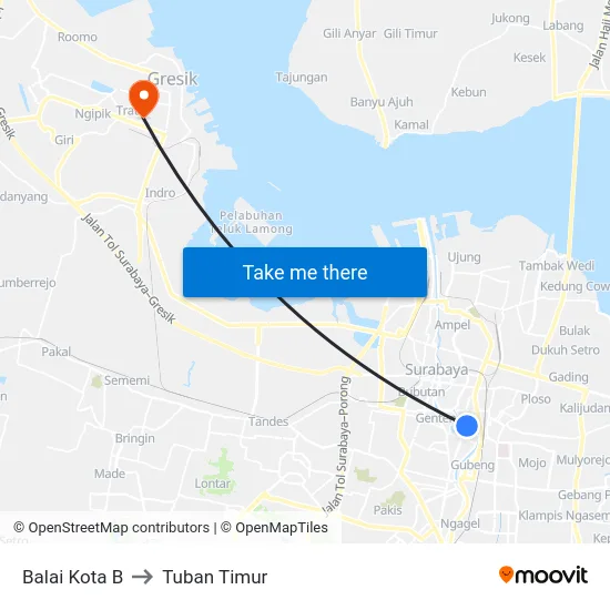 Balai Kota B to Tuban Timur map