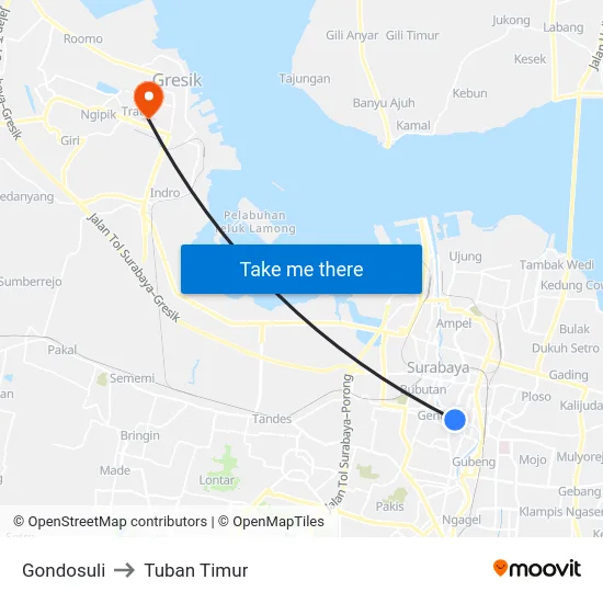 Gondosuli to Tuban Timur map