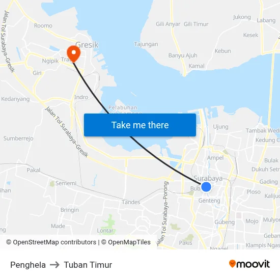 Penghela to Tuban Timur map
