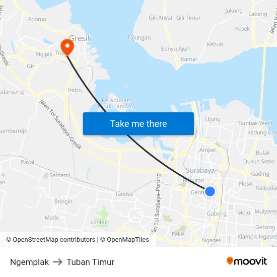 Ngemplak to Tuban Timur map