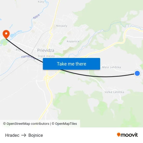 Hradec to Bojnice map