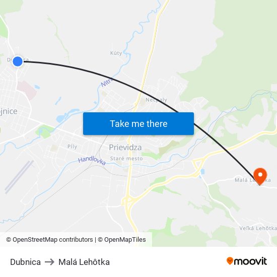Dubnica to Malá Lehôtka map