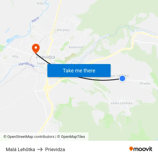 Malá Lehôtka to Prievidza map
