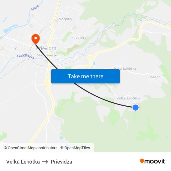 Veľká Lehôtka to Prievidza map