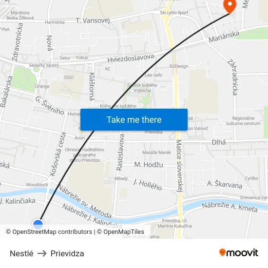 Nestlé to Prievidza map